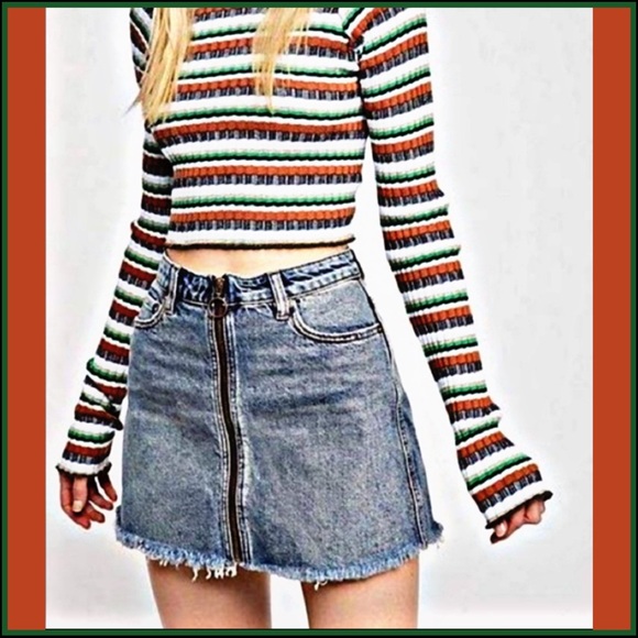 FREE PEOPLE Zip- Up Boho Grunge Denim Skirt Sz 27 - Picture 2 of 12